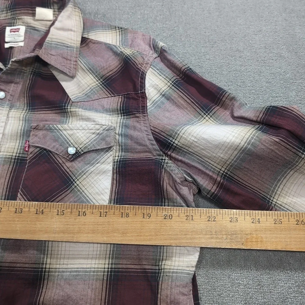 Levi's Plaid Shirt Mens L Check Button‎ Up Snap Button Red Tab Western Ranch